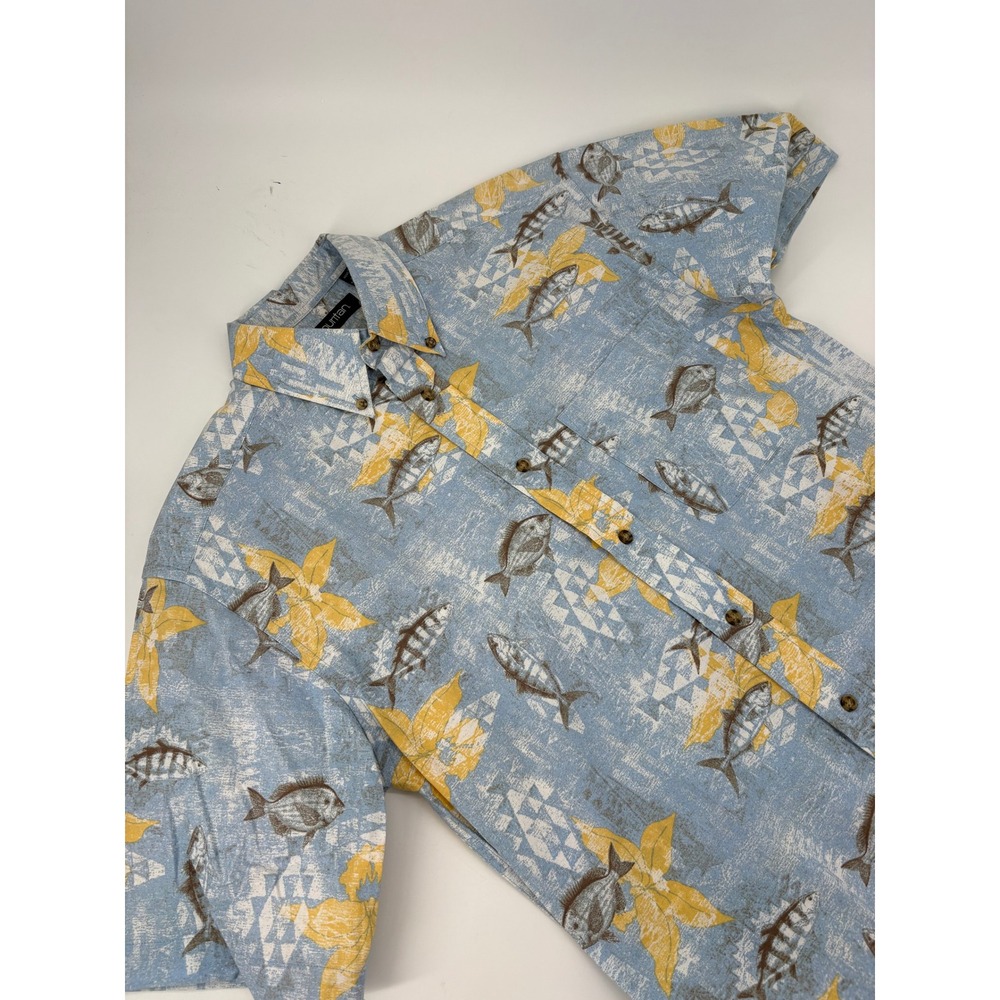 Puritan Mens Small Fish Print Short Sleeve Button Up Shirt Casual Beach Vacation